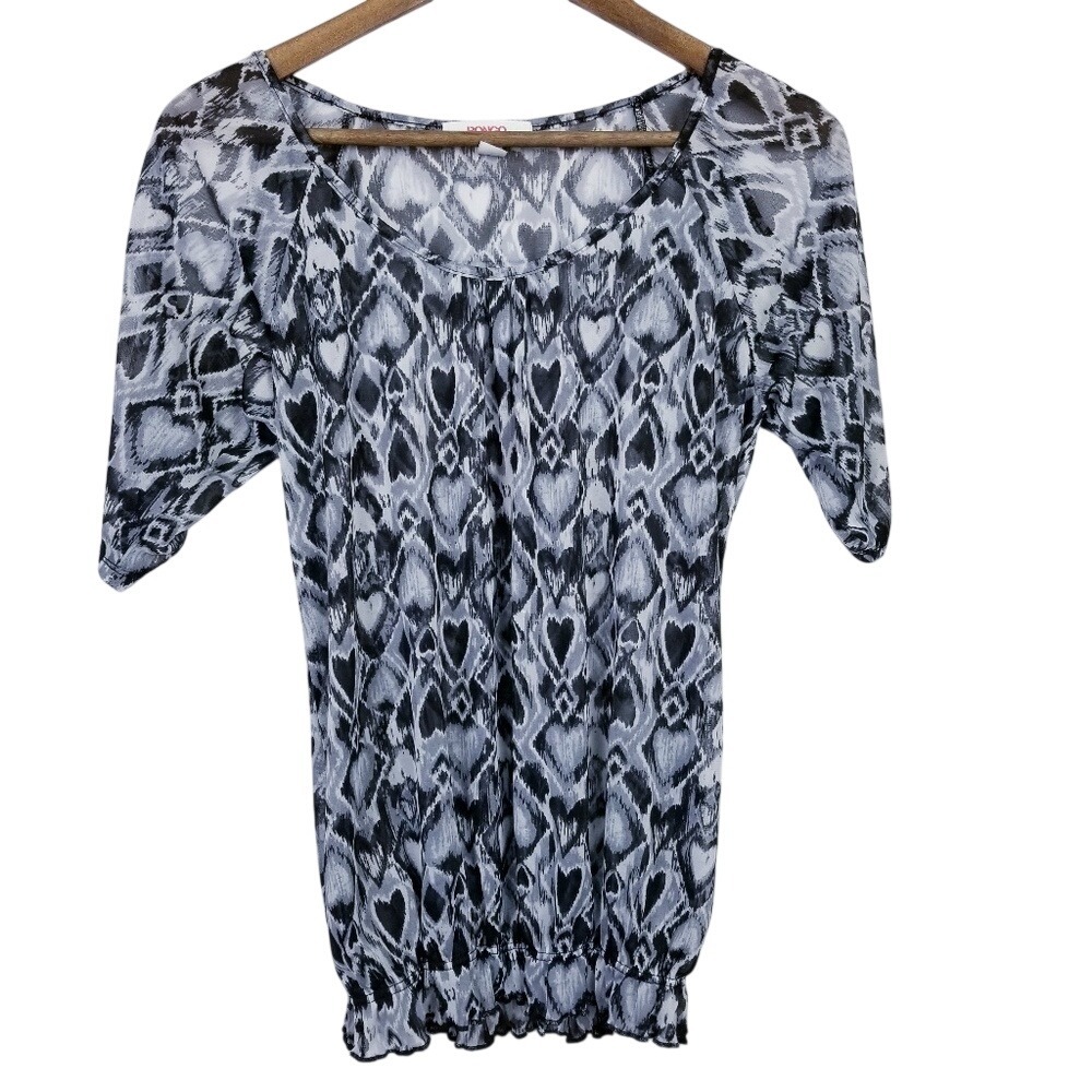 Bongo Womens Cold Shoulder Short Sleeve Sheer Blouse Top Size XL Gray Black